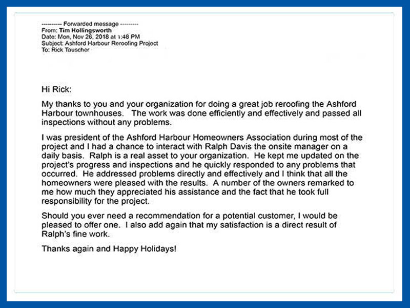 Ashford Harbour HOA Testimonial